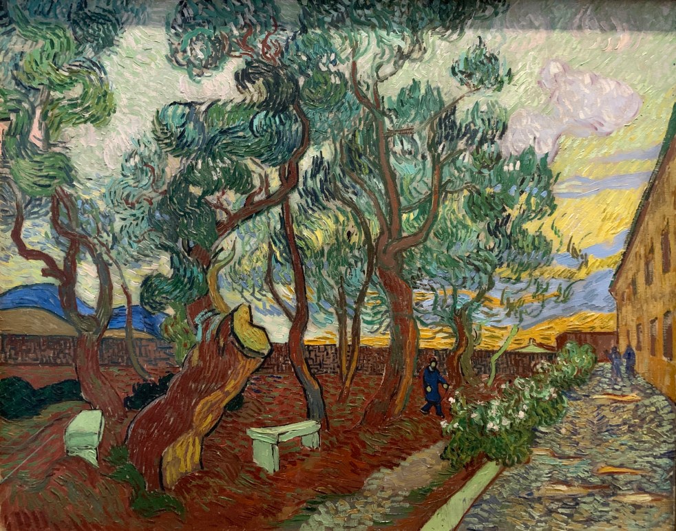 A corner of the Asylum and the garden with a heavy sawed off tree, Van Gogh, 1889